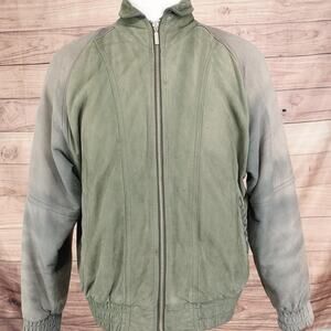 Vintage Adidas Leather Jacket Mens M Green Bomber Full Zip Quilted Spell Out